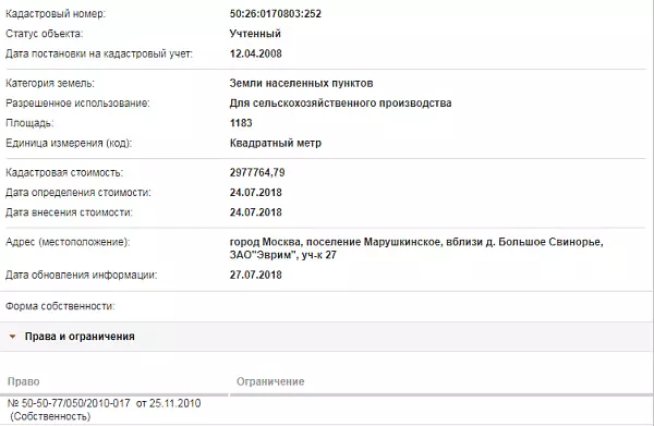 Скрин ЕГРН Онлайн